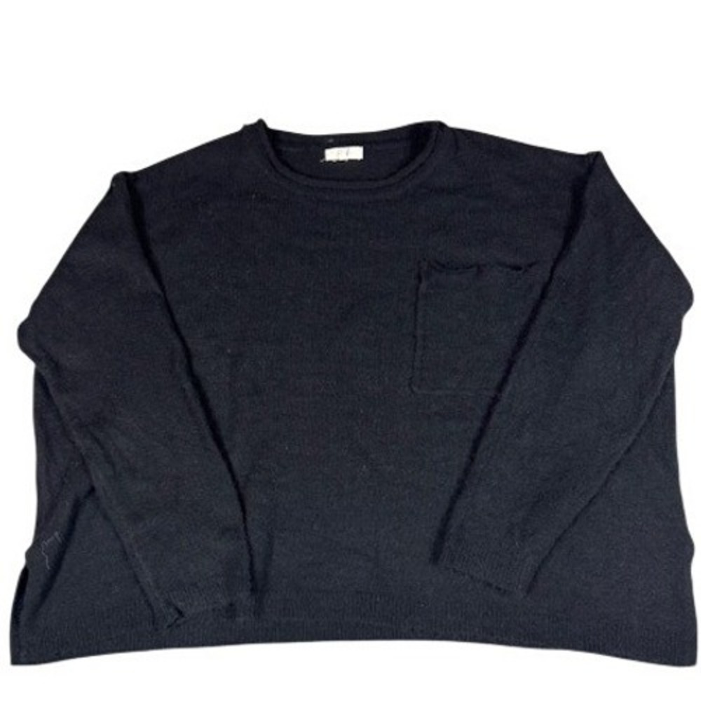 Easel Sweater Womens S Oversized Crewneck Pocket Drop Shoulder Knit Top Cozy